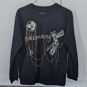 Balmain Luxury Crew Neck Sweatshirt Chain Detail Evening Beaded Size 36 Black 🖤